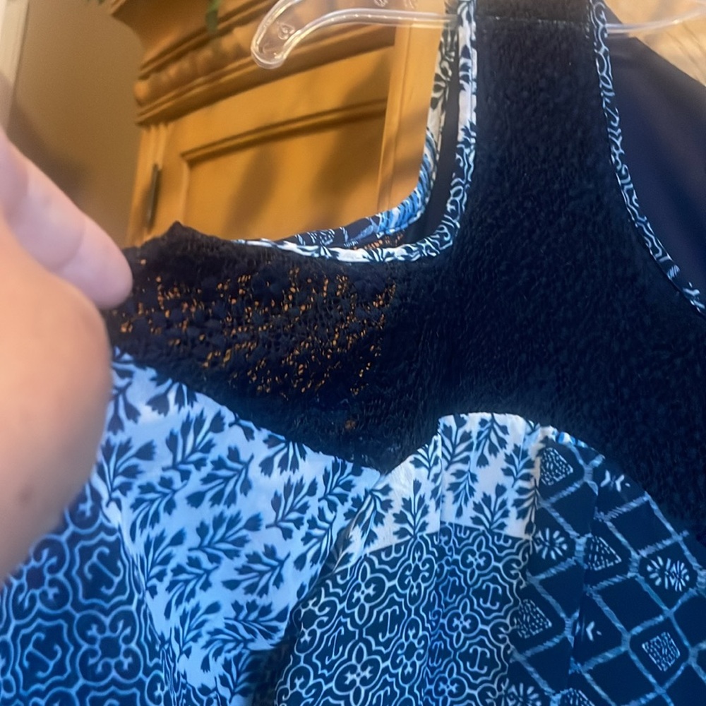 Spense Blue Pattern Lined Cold Shoulder Dress Siz… - image 5